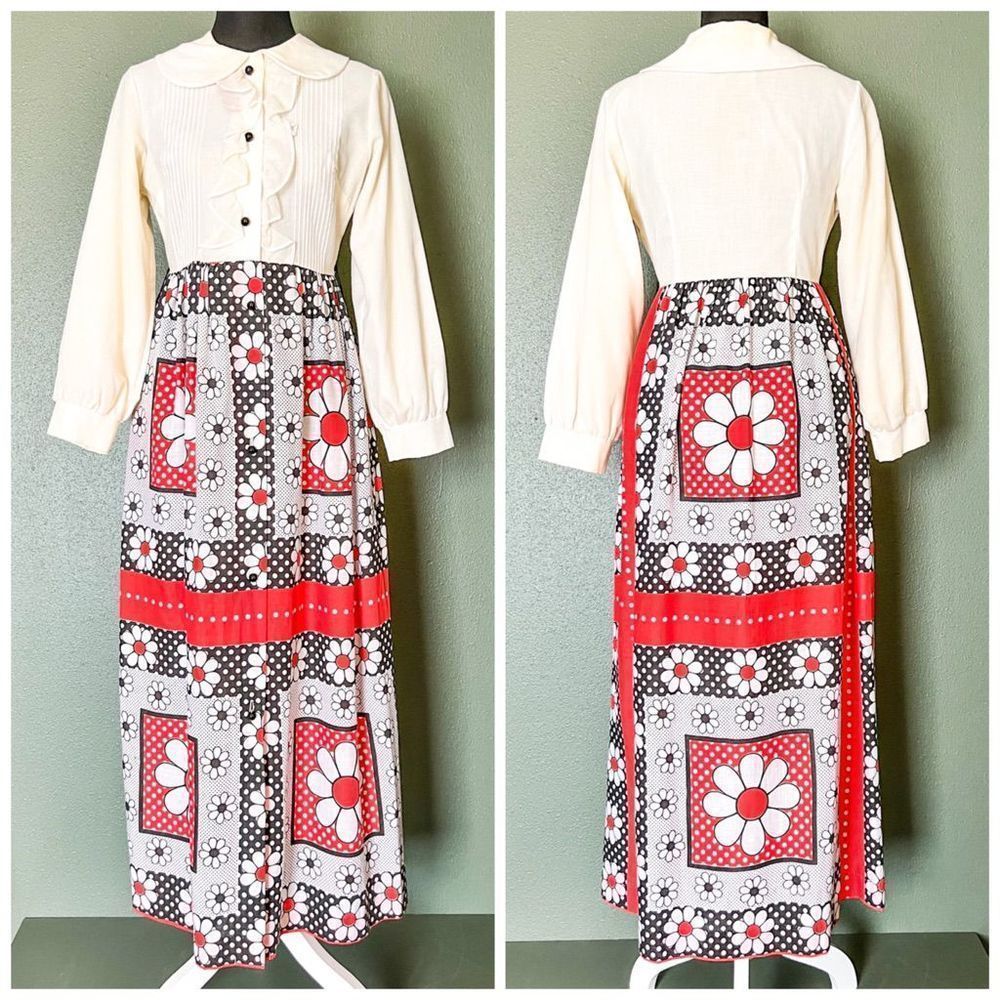 Vintage 60s Saks Fifth Avenue Flower Power Collared Blouse-Top Maxi Dress